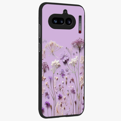 Lavender Blossom Dream Glass Case upright view showcasing delicate lavender blossom artwork with peaceful floral theme.