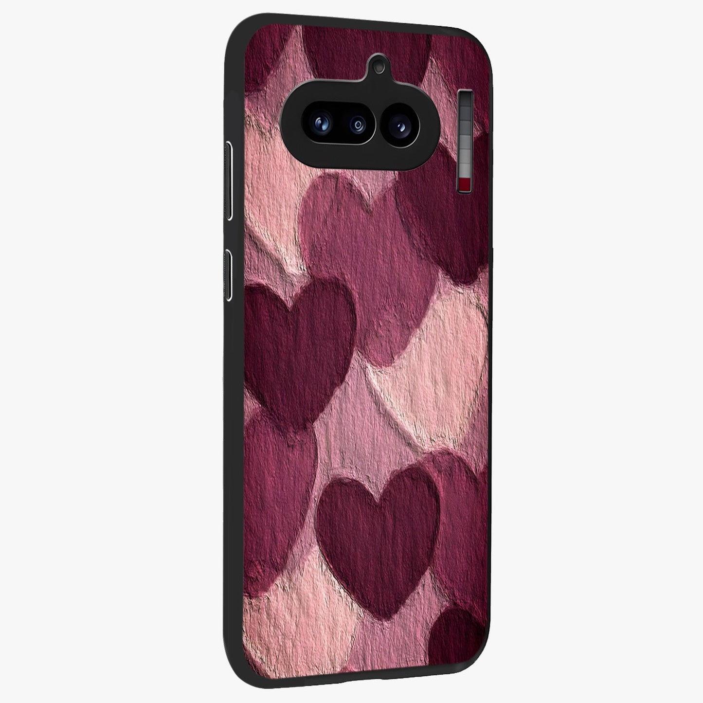 Layered Paper Hearts Glass Case upright view showcasing decorative layered heart artwork with sweet love theme.