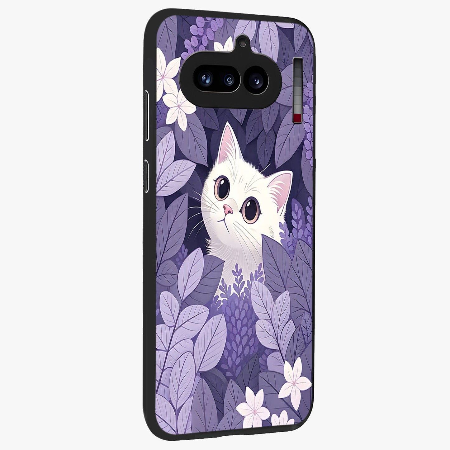 Lilac Hide Peek Cat Glass Case upright view showcasing charming cat artwork with adorable peek theme.