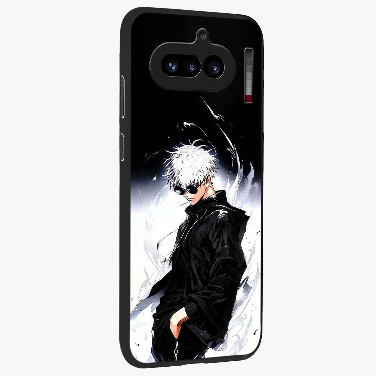 Limitless Shadow King Glass Case upright view showcasing bold shadow warrior artwork with epic fantasy theme.