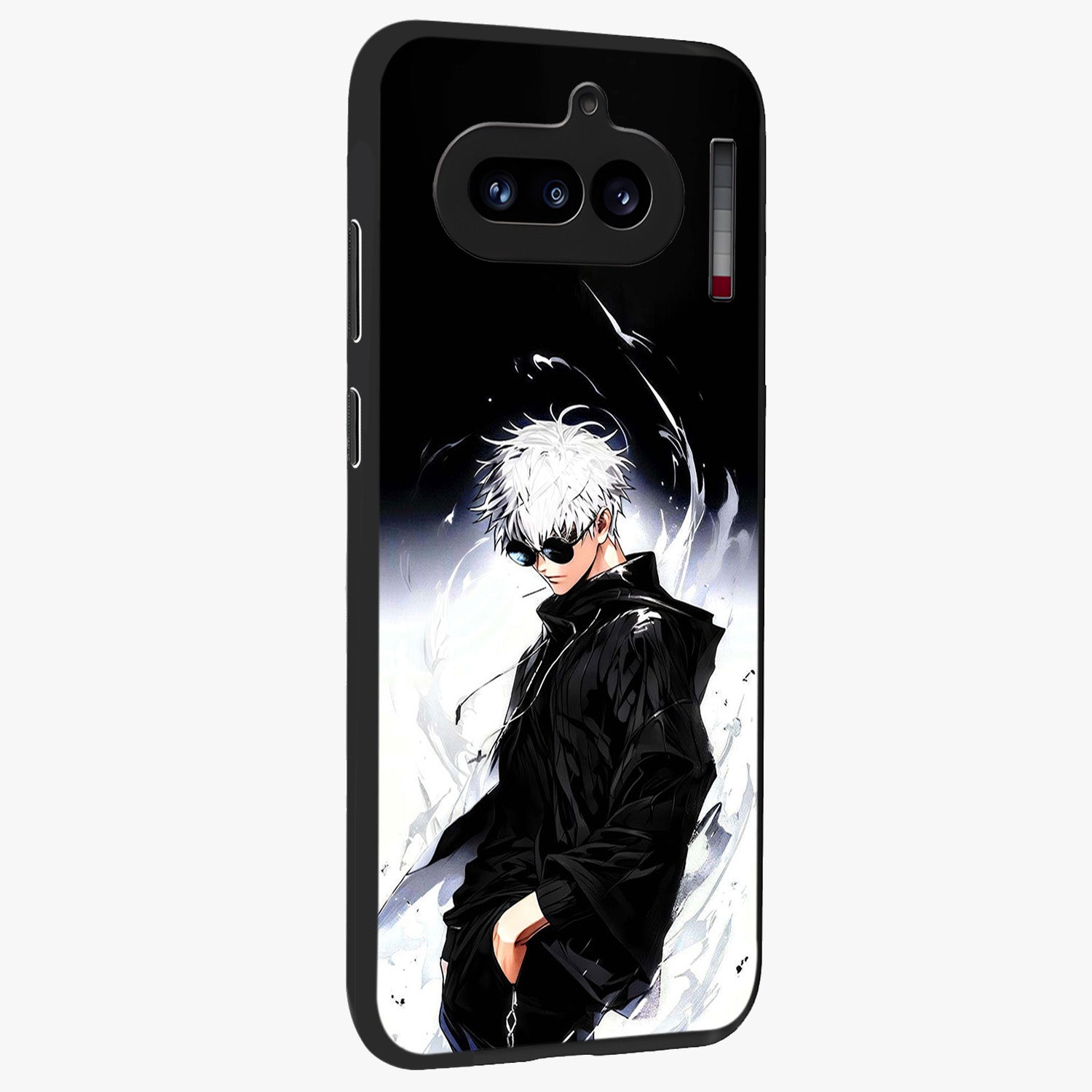 Limitless Shadow King Glass Case upright view showcasing bold shadow warrior artwork with epic fantasy theme.