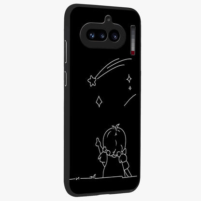 Line Art Girl With Shooting Stars Glass Case upright view showcasing delicate shooting stars artwork with minimal artistic theme.