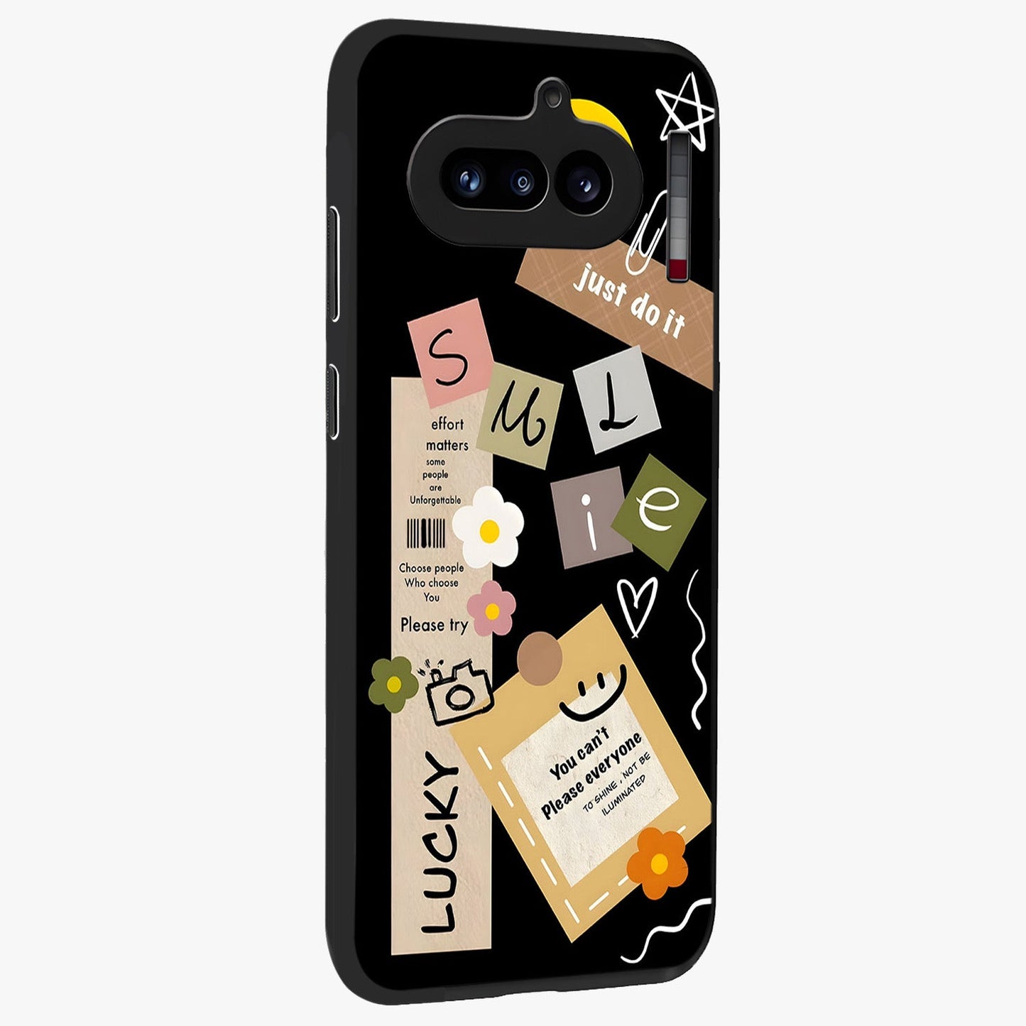 Lucky Aesthetic Collage Glass Case upright view showcasing vibrant collage artwork with youthful aesthetic theme.