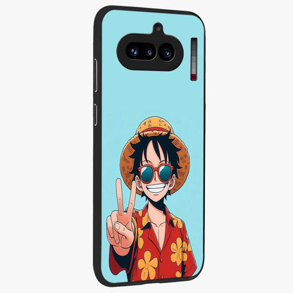 Luffy Summer Anime Vibe Glass Case upright view showcasing dynamic anime artwork with bright adventurous theme.