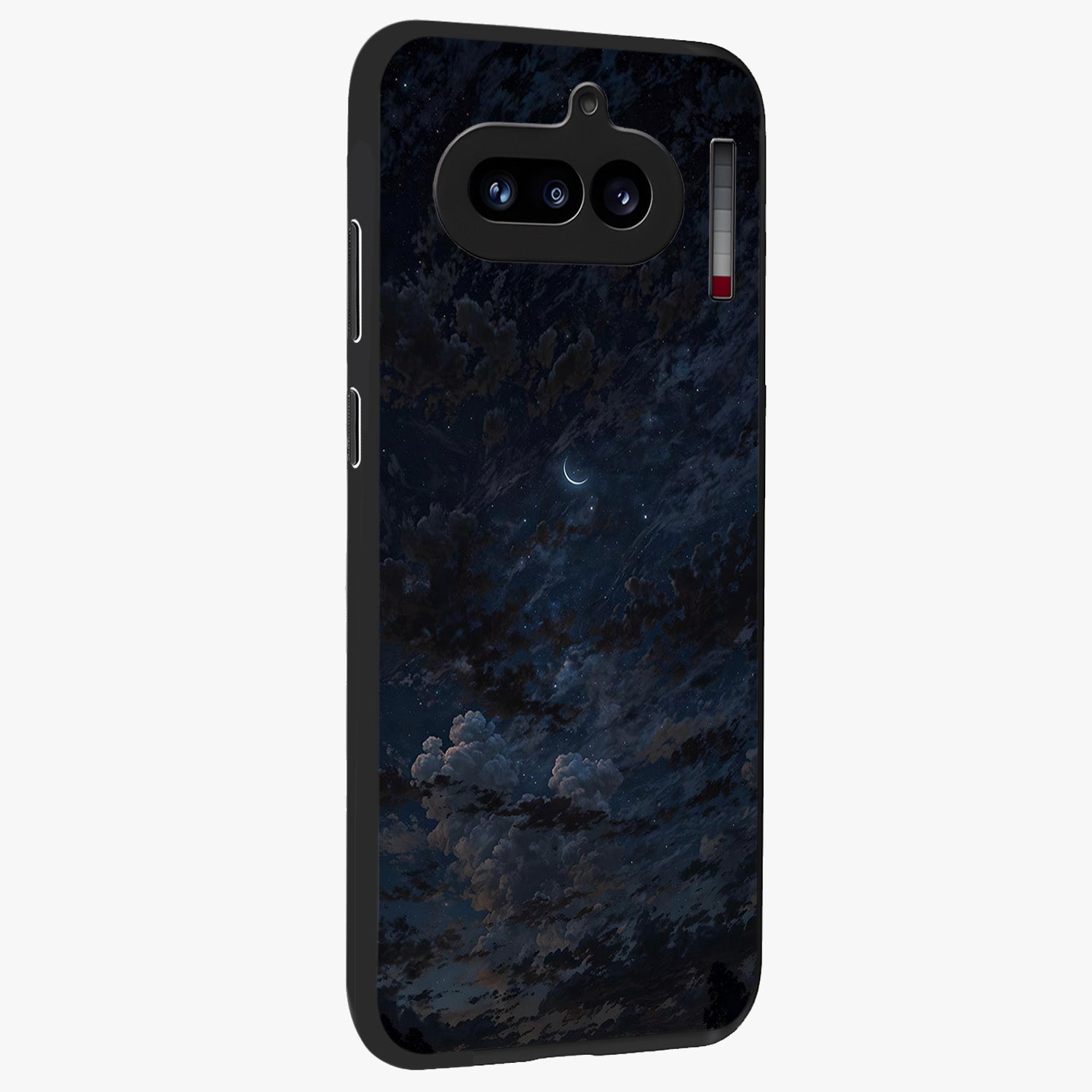 Lunar Veil Silence Glass Case upright view showcasing calm moon themed artwork with serene night atmosphere.