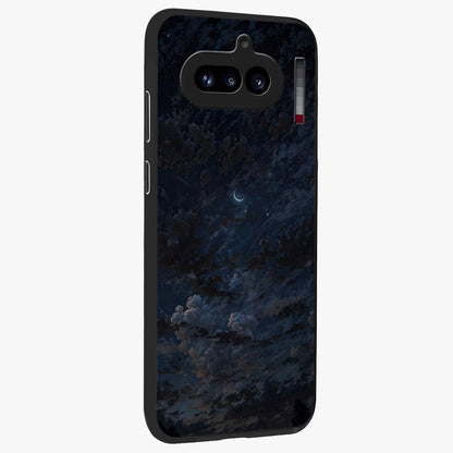 Lunar Veil Silence Glass Case upright view showcasing calm moon themed artwork with serene night atmosphere.