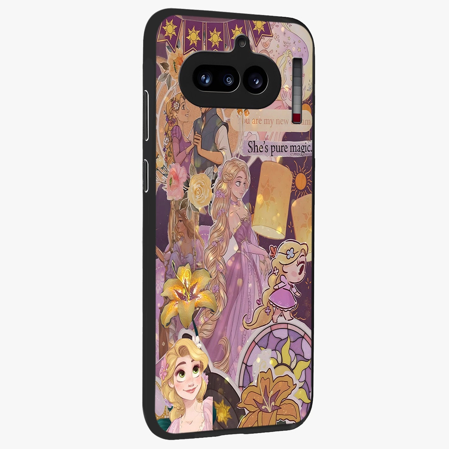 Magical Tangled Dream Glass Case upright view showcasing enchanting artistic artwork with dreamy fantasy theme.