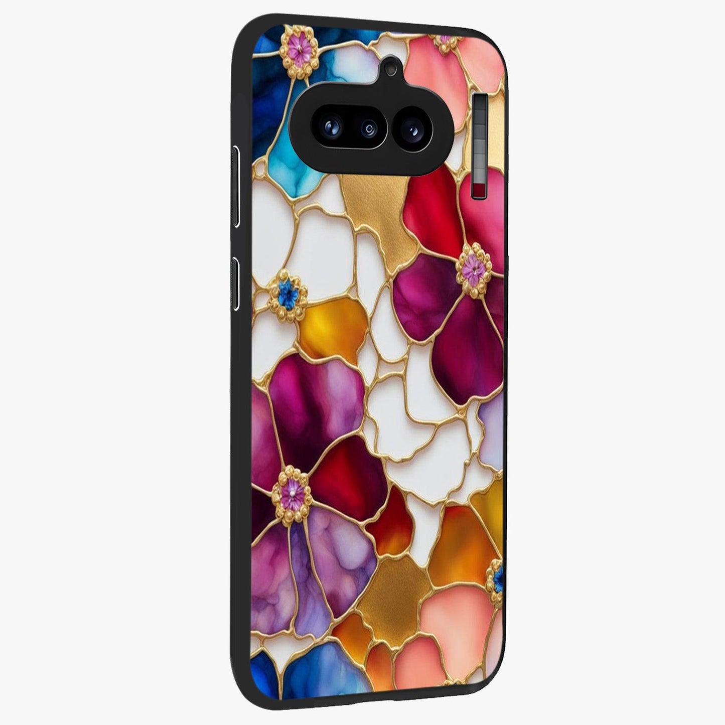 Marble Flower Pattern Glass Case upright view showcasing decorative marble flower artwork with refined style.