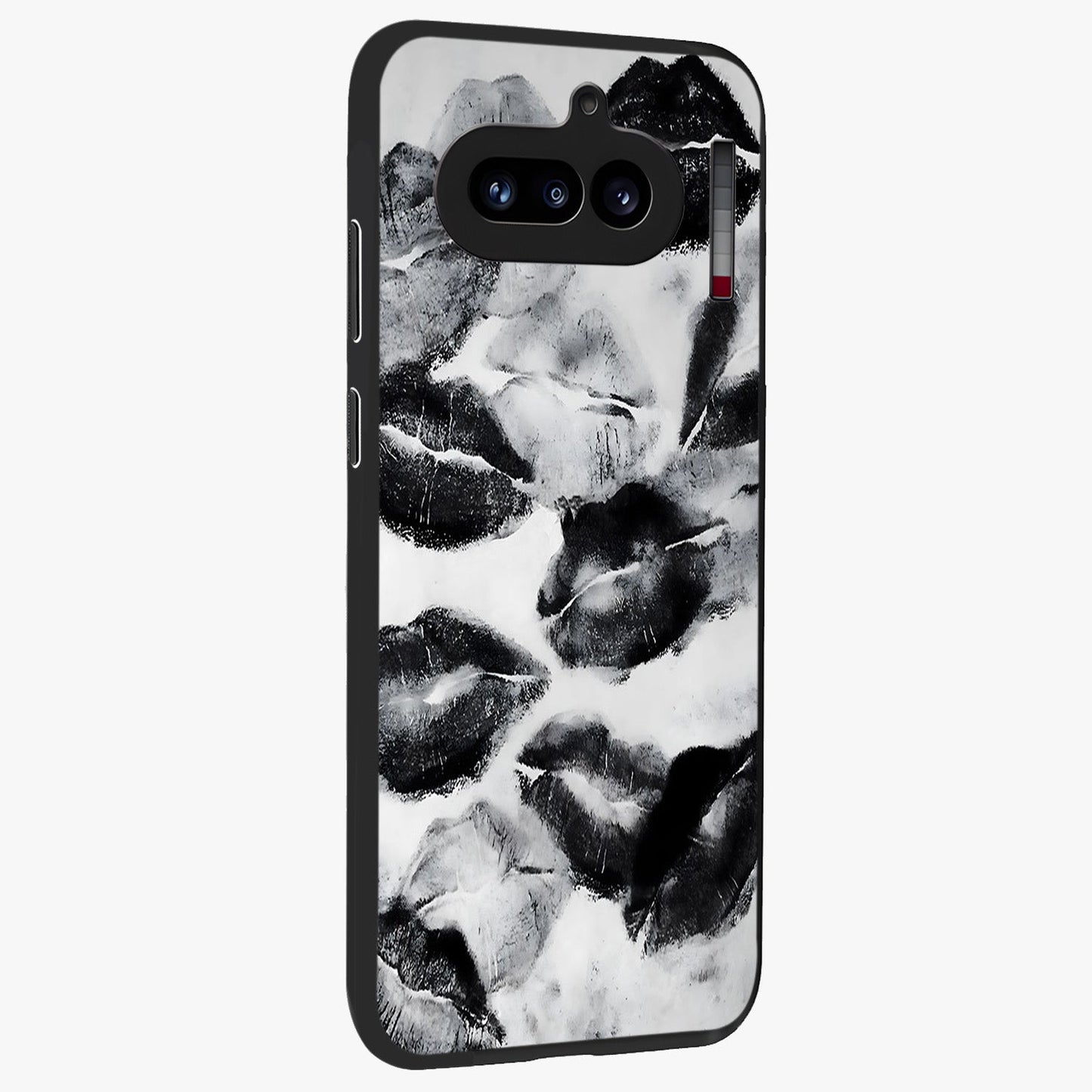 Midnight Kiss Marks Glass Case upright view showcasing stylish kiss mark artwork with trendy romantic theme.