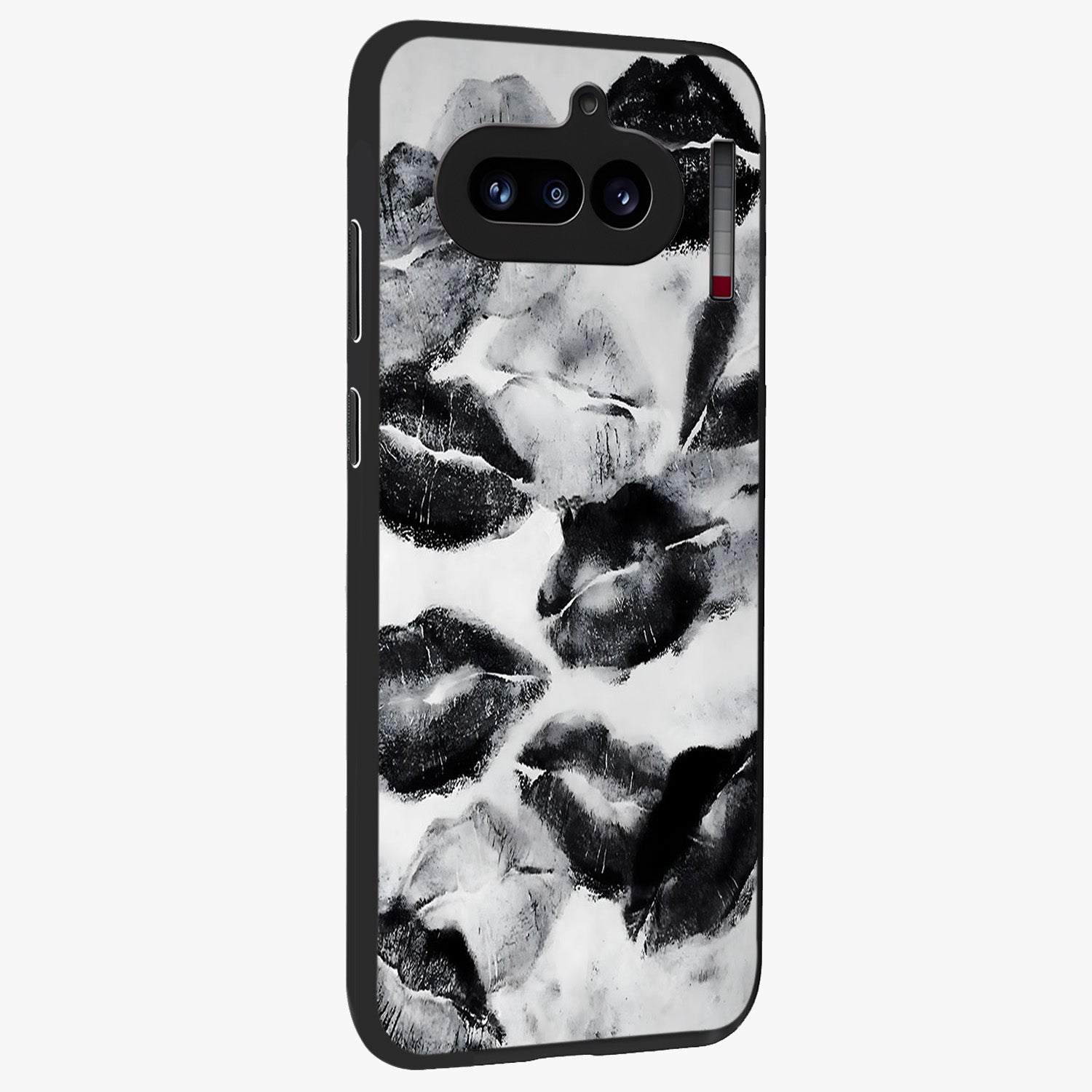 Midnight Kiss Marks Glass Case upright view showcasing stylish kiss mark artwork with trendy romantic theme.