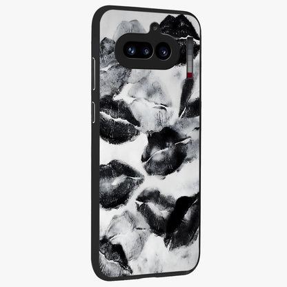 Midnight Kiss Marks Glass Case upright view showcasing stylish kiss mark artwork with trendy romantic theme.