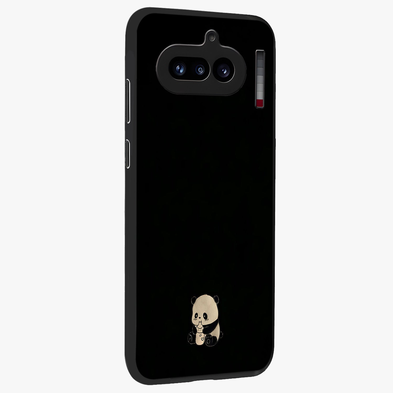 Midnight Panda Love Glass Case upright view showcasing charming panda artwork with playful romantic theme.