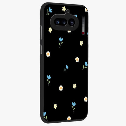 Minimal Petal Whispers Glass Case upright view showcasing elegant floral artwork with modern minimalist style.