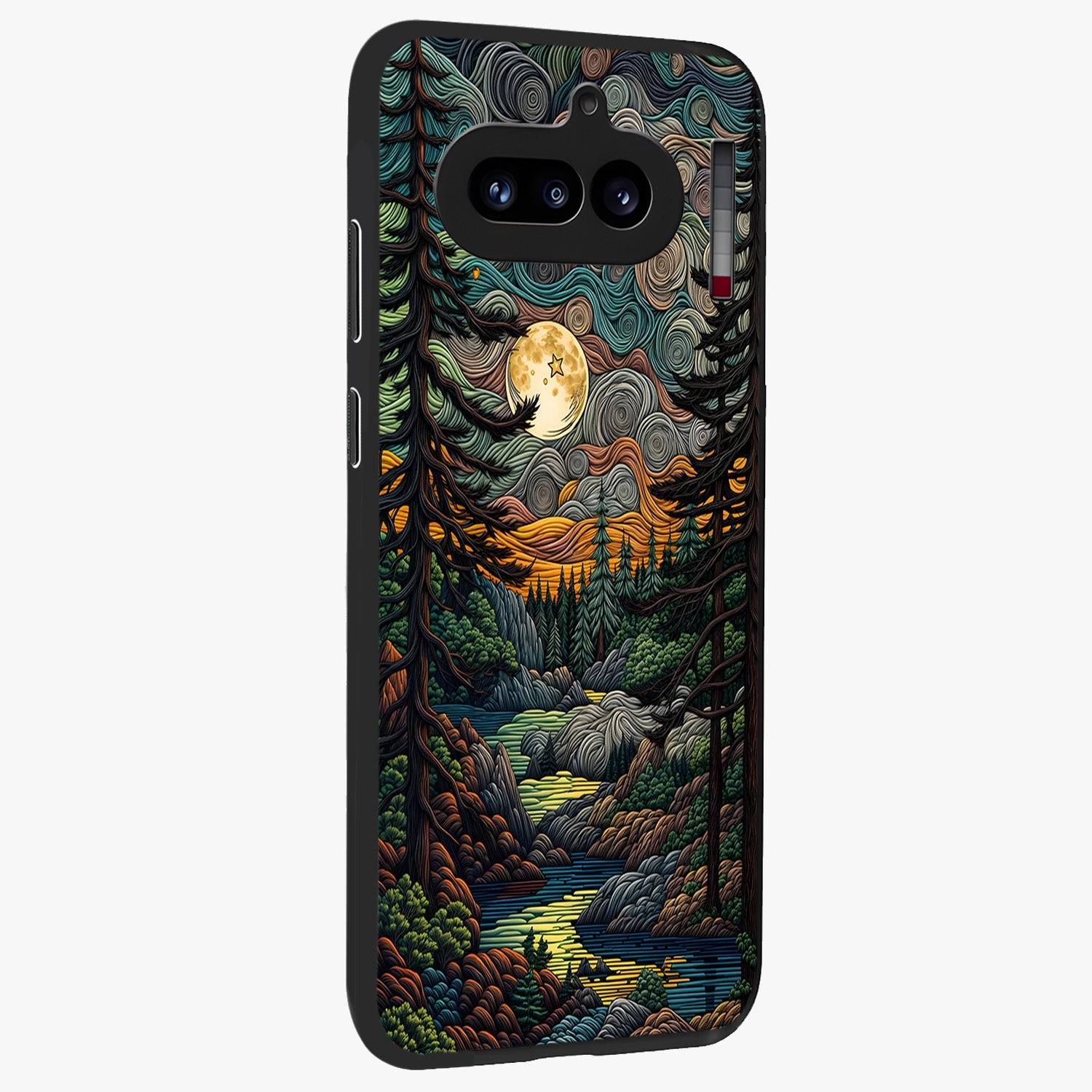 Moonlight Forest Dream Glass Case upright view showcasing magical forest artwork with calm night theme.