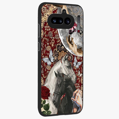 Moonlit Royal Stallion Glass Case upright view showcasing dramatic horse artwork with glowing moon themed design.