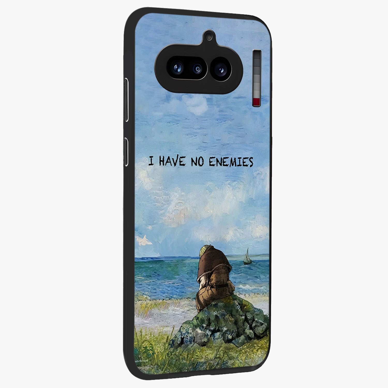 Peace Beyond War Glass Case upright view showcasing powerful peace symbol artwork with inspirational theme.