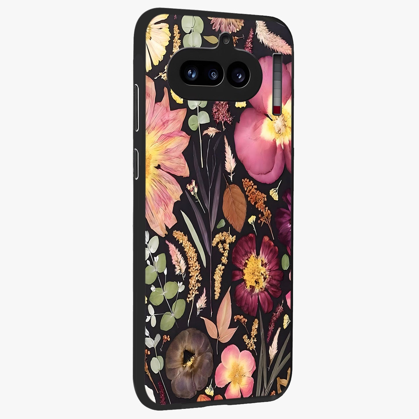 Petal Dream Tapestry Glass Case upright view showcasing detailed floral tapestry artwork with artistic nature theme.