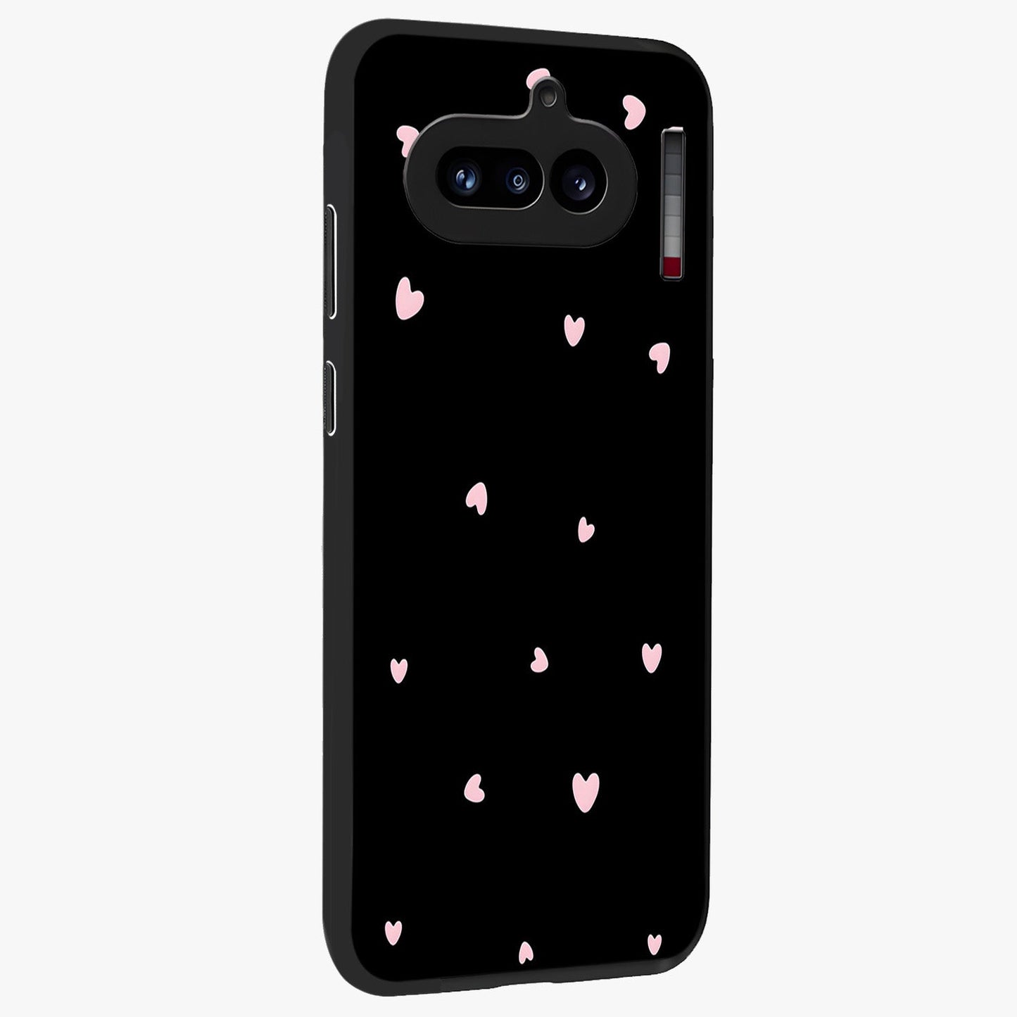 Pink Love Drops Glass Case upright view showcasing charming heart drop artwork with romantic playful theme.