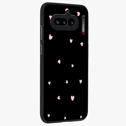 Pink Love Drops Glass Case upright view showcasing charming heart drop artwork with romantic playful theme.