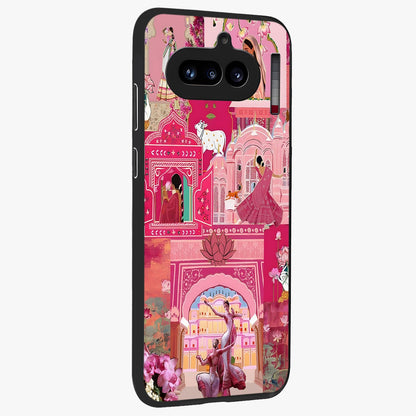 Pink Palace Muse Glass Case upright view showcasing artistic palace artwork with graceful royal theme.
