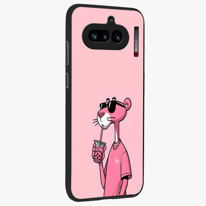 Pink Panther Glass Case upright view showcasing fun animated artwork with stylish retro cartoon theme.