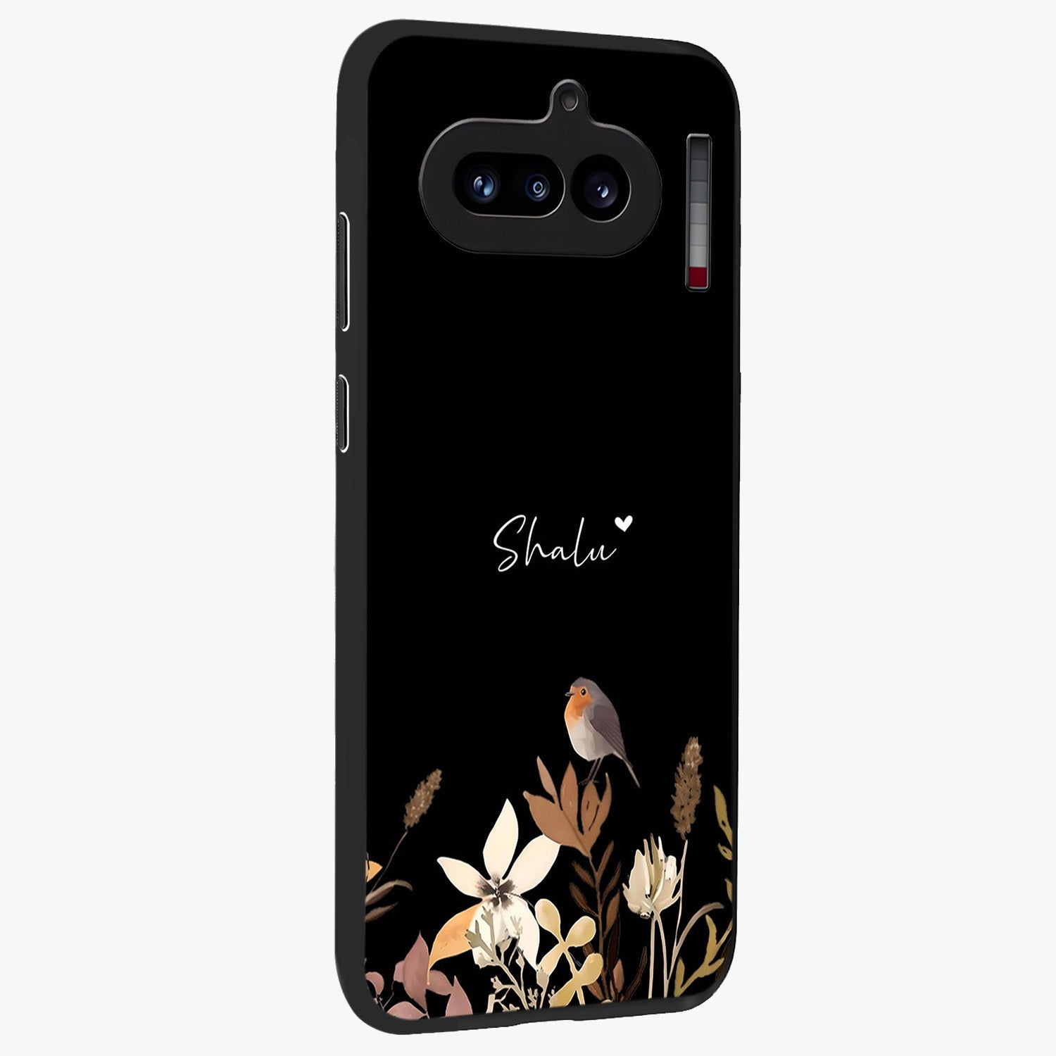Quiet Garden Tune Custom Name Glass Case upright view showcasing serene botanical artwork with personalized aesthetic.