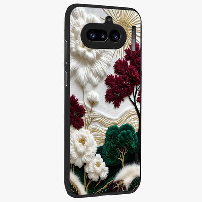 Radiant Bloom Elegance Glass Case upright view showcasing decorative flower artwork with refined botanical theme.