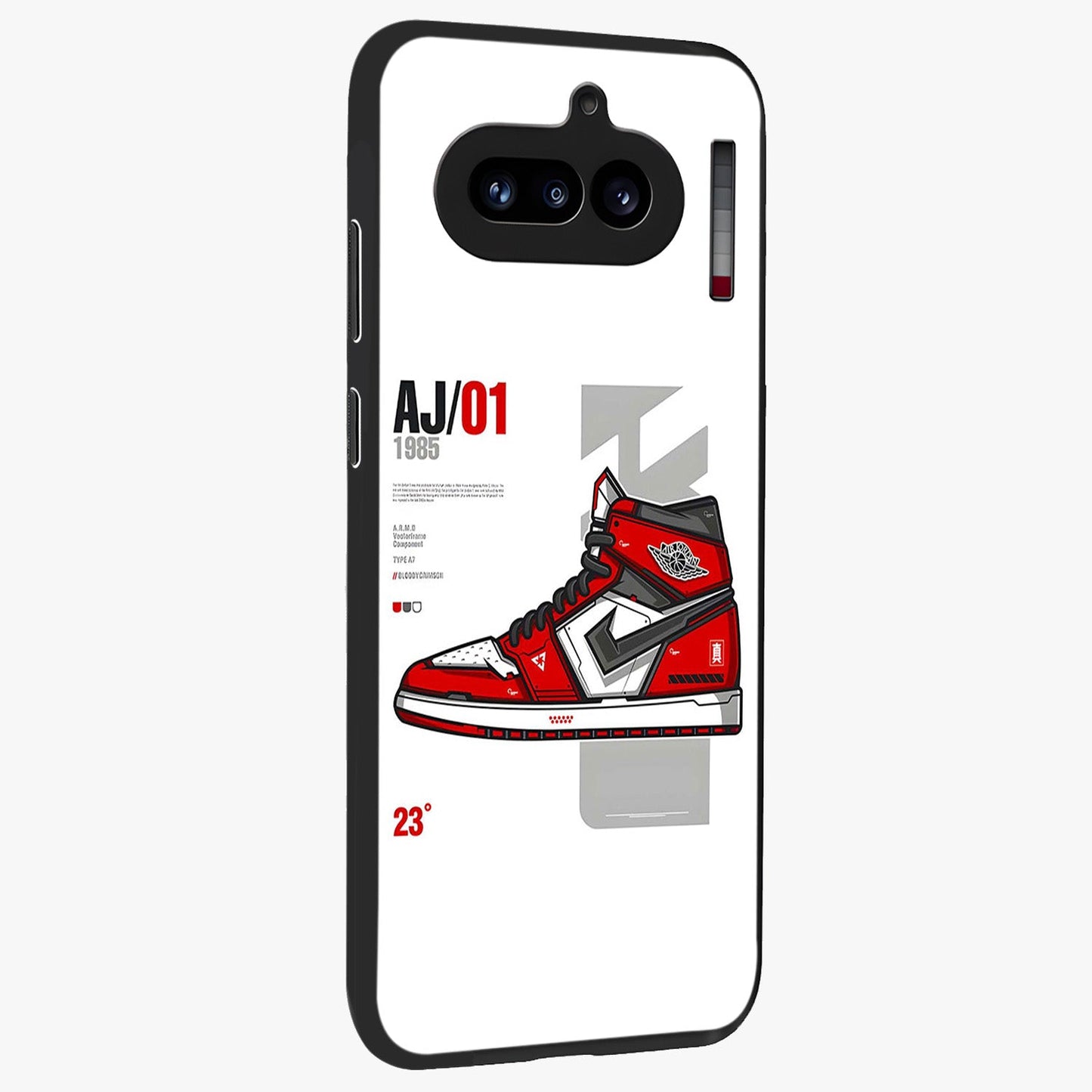 Retro Sneaker Blueprint Glass Case upright view showcasing stylish sneaker illustration with vintage streetwear theme.