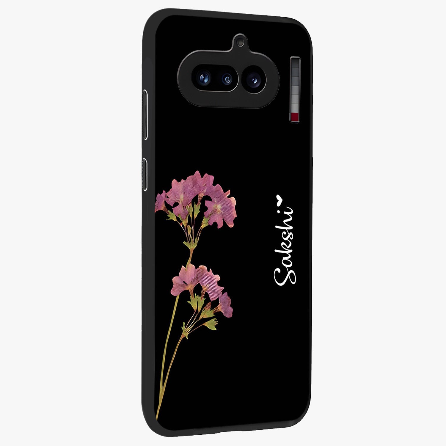 Riching Lavender Flower Custom Name Glass Case upright view showcasing elegant lavender floral artwork with personalized aesthetic.
