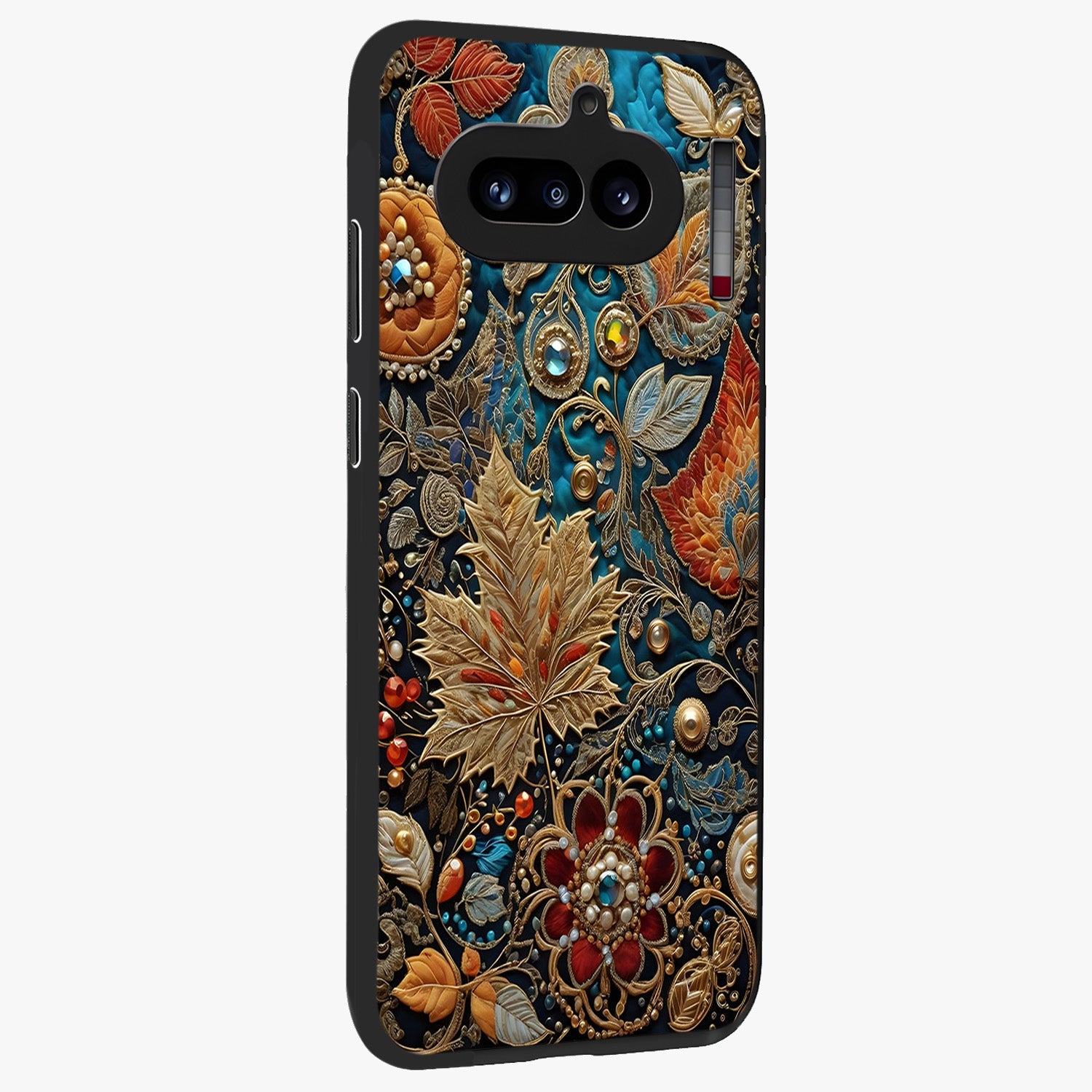 Royal Jewel Garden Glass Case upright view showcasing rich floral artwork with luxurious garden theme.