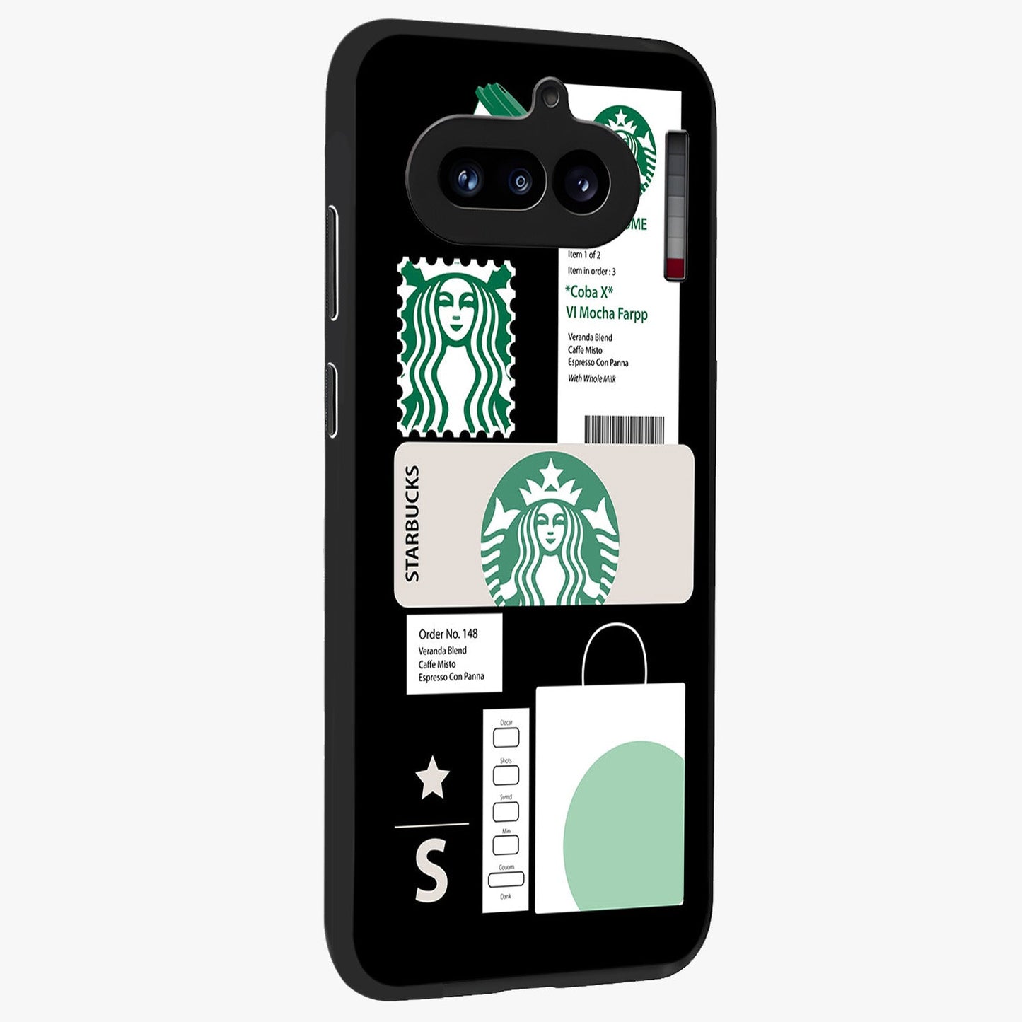 Starbucks Mocha Glass Case upright view showcasing trendy coffee inspired artwork with modern lifestyle theme.