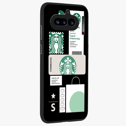 Starbucks Mocha Glass Case upright view showcasing trendy coffee inspired artwork with modern lifestyle theme.