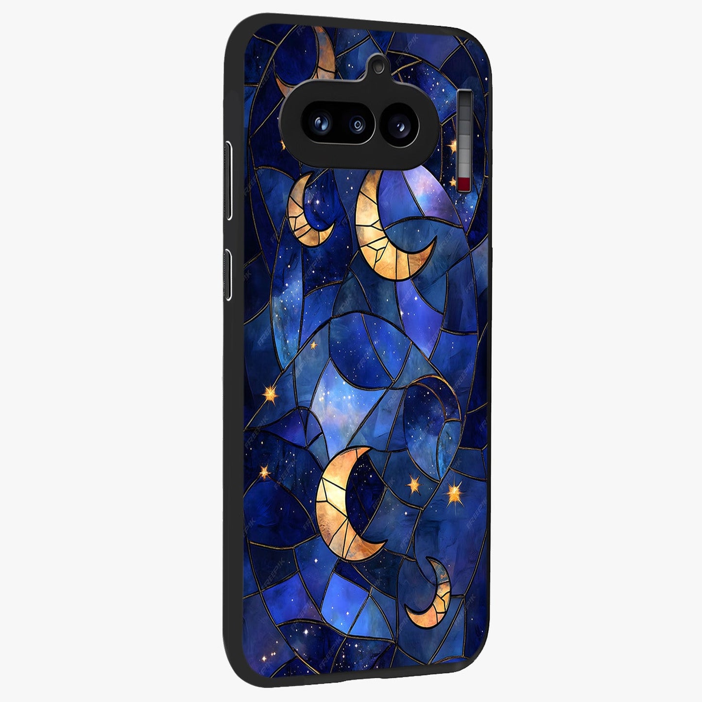 Starlit Sky Tapestry Glass Case upright view showcasing elegant starry sky artwork with cosmic decorative theme.