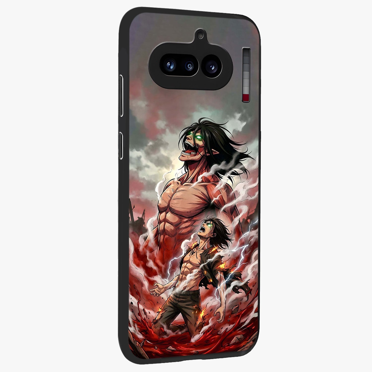 Titan Awakening Fury Glass Case upright view showcasing intense titan artwork with epic fantasy theme.
