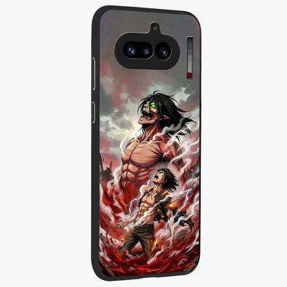 Titan Awakening Fury Glass Case upright view showcasing intense titan artwork with epic fantasy theme.