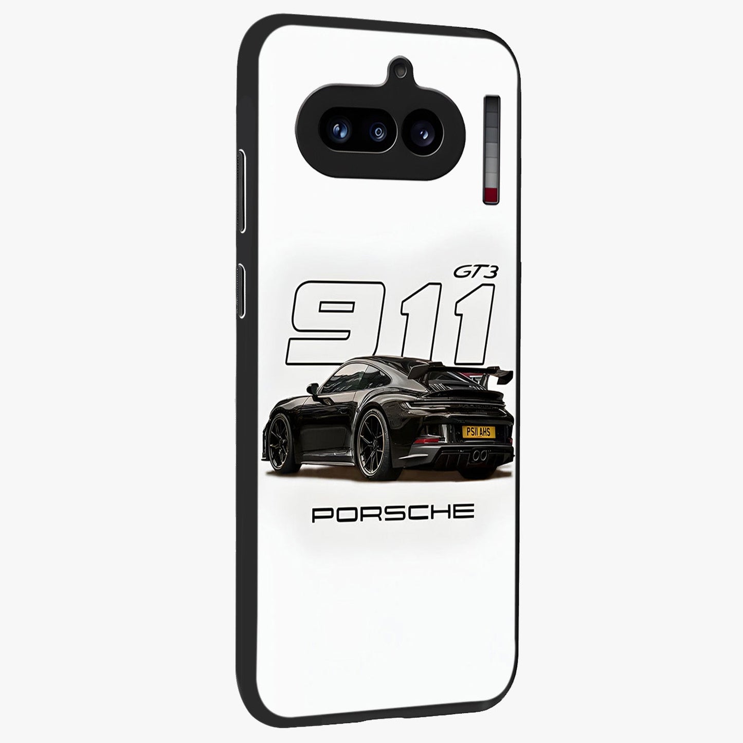 Turbo Legacy Icon Glass Case upright view showcasing bold racing inspired artwork with classic car theme.