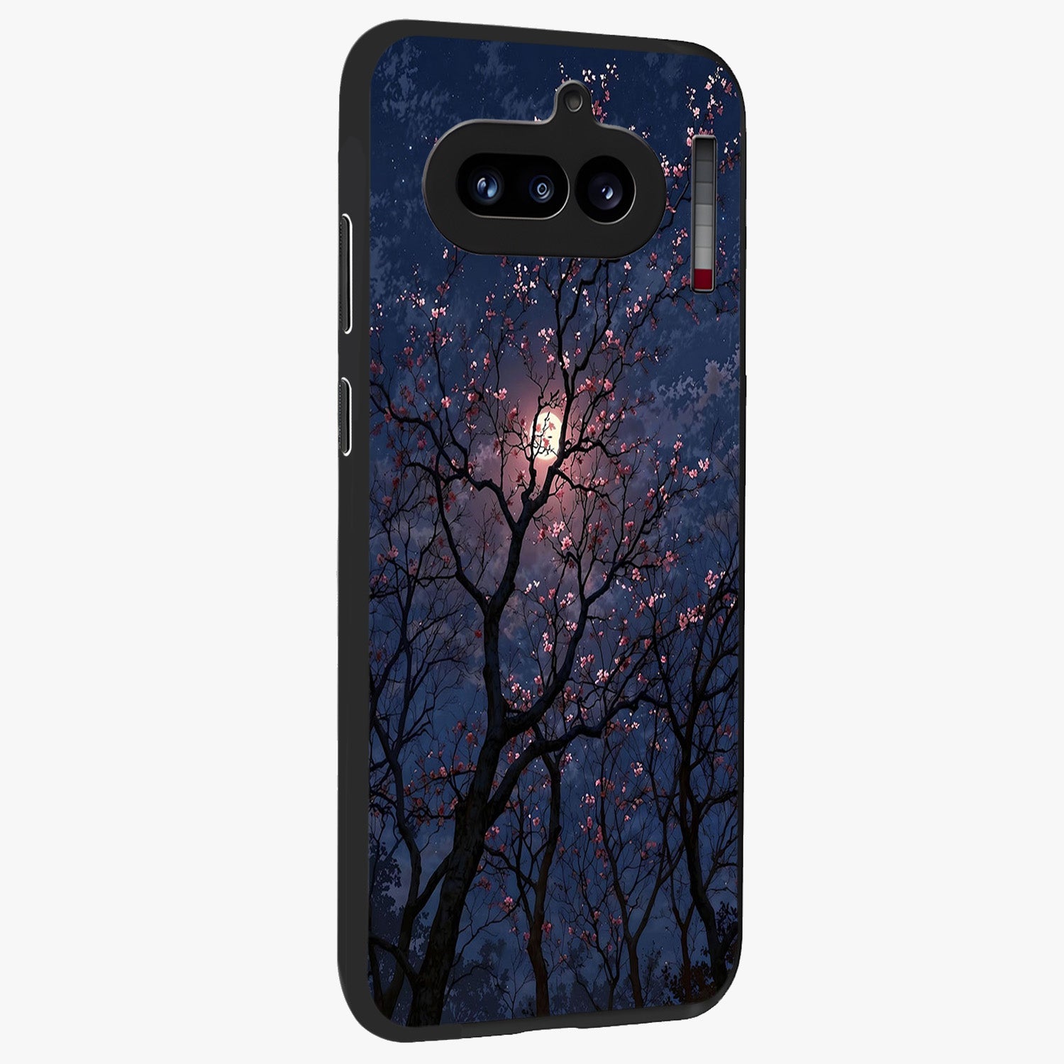 Twilight Sakura Serenade Glass Case upright view showcasing beautiful cherry blossom artwork with serene evening theme.