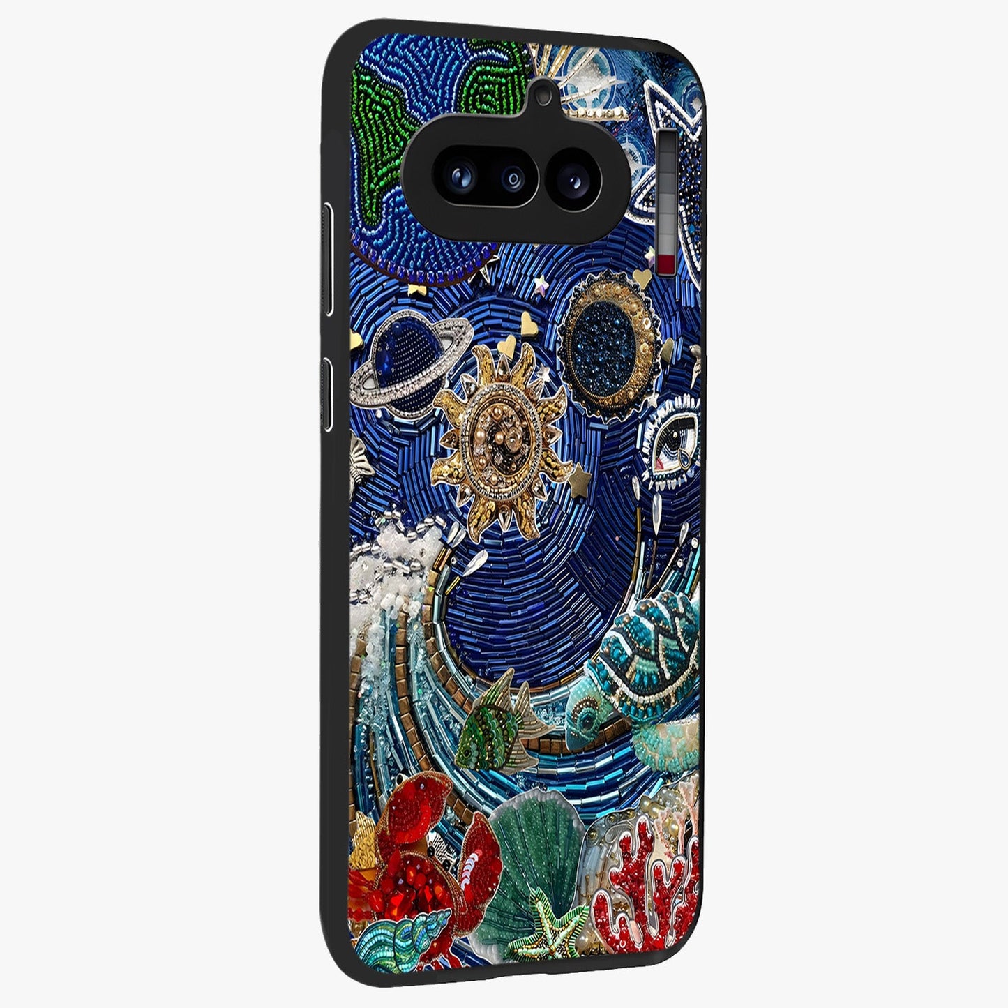 Universe Underwater Spark Glass Case upright view showcasing magical underwater galaxy artwork with vibrant cosmic theme.