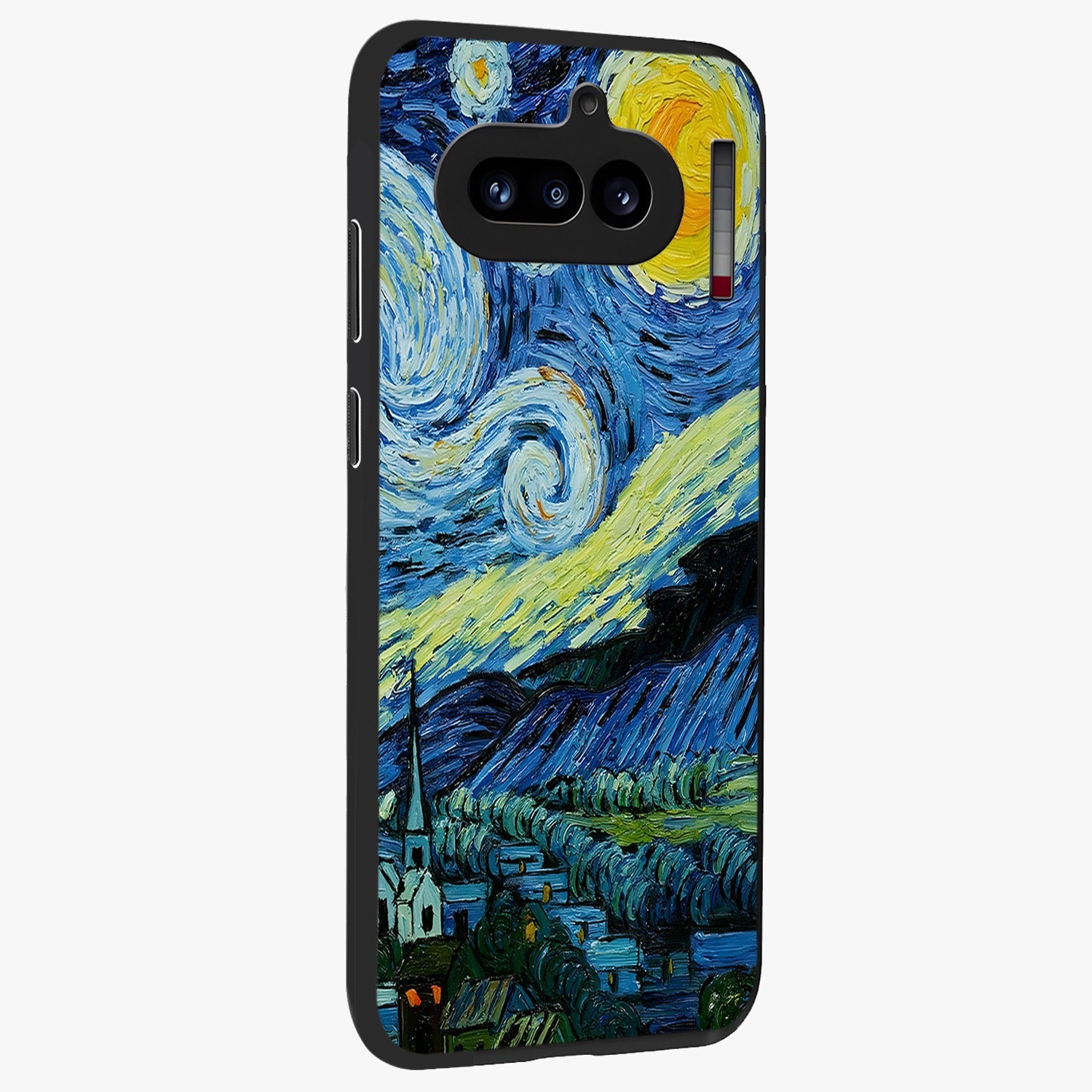 Van Gogh Art Glass Case upright view showcasing expressive painting style artwork with timeless artistic theme.