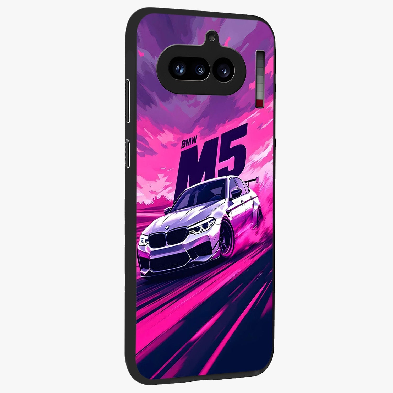 Velocity Drift Pulse Glass Case upright view showcasing powerful racing artwork with energetic motorsport theme.