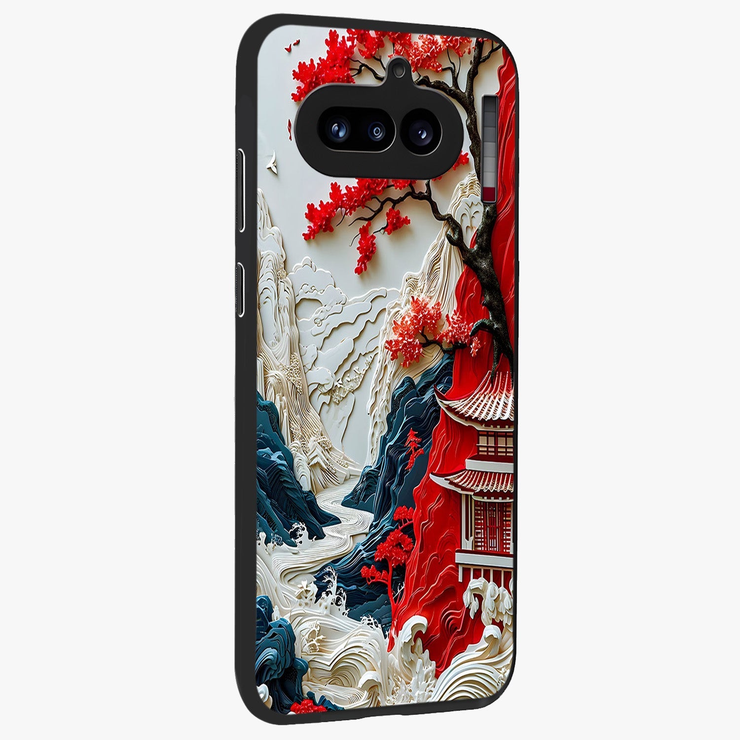 Whispers Of Sakura Waves Glass Case upright view showcasing delicate cherry blossom artwork with elegant nature theme.