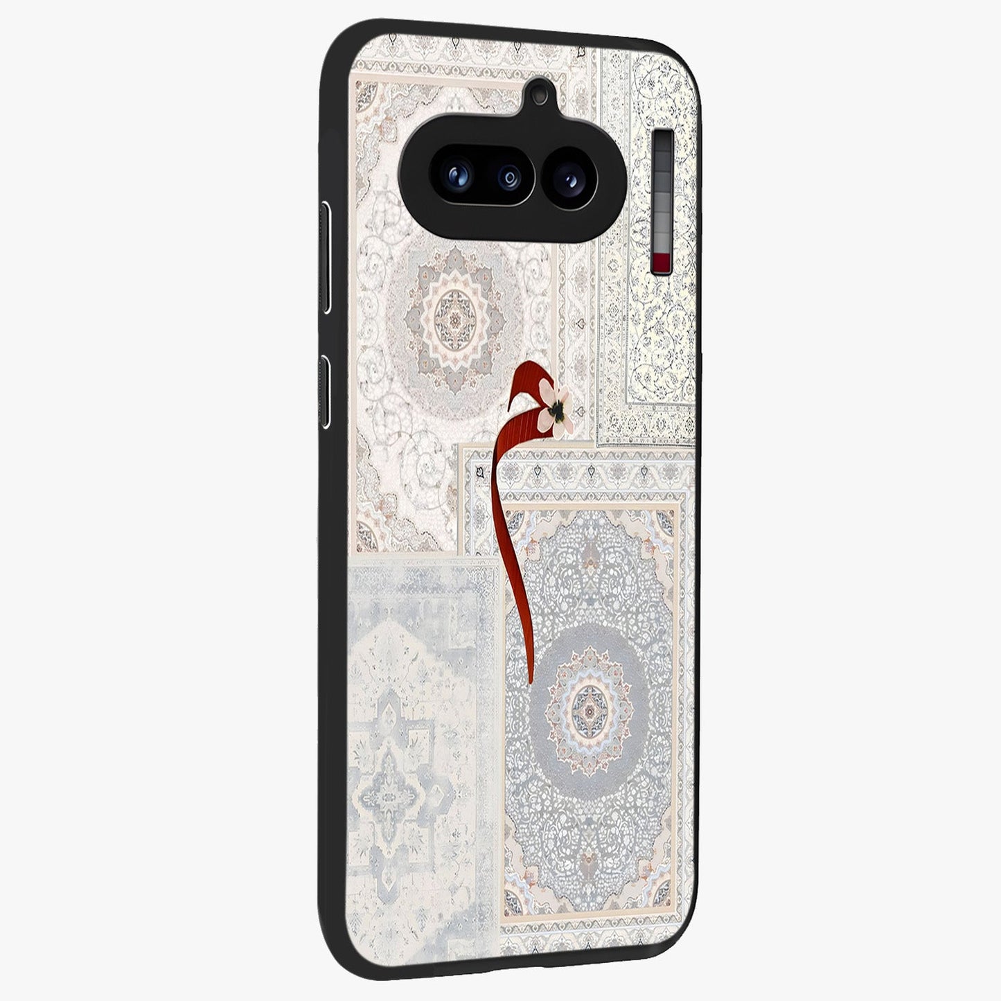 White Aesthetic Bow Glass Case upright view showcasing delicate ribbon bow artwork with cute minimalist theme.