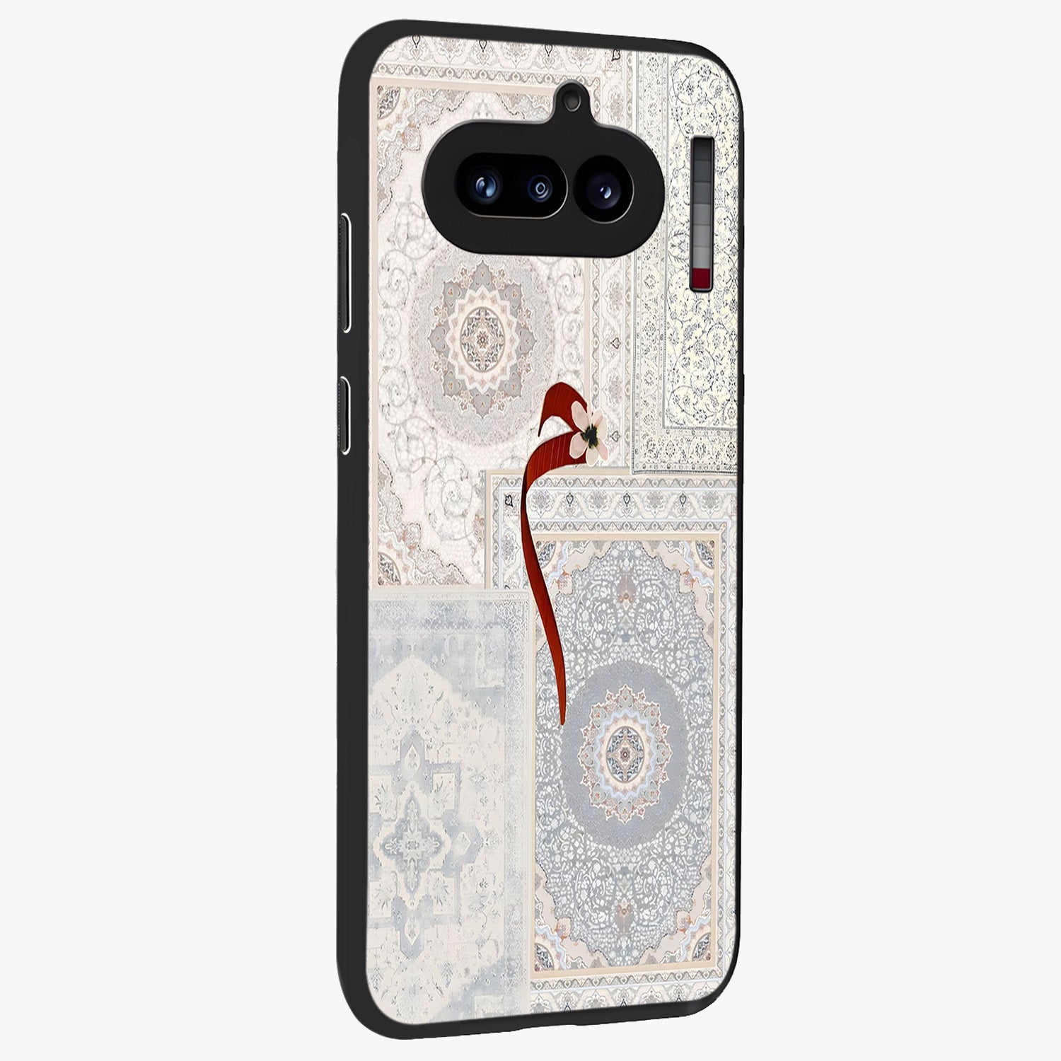 White Aesthetic Bow Glass Case upright view showcasing delicate ribbon bow artwork with cute minimalist theme.