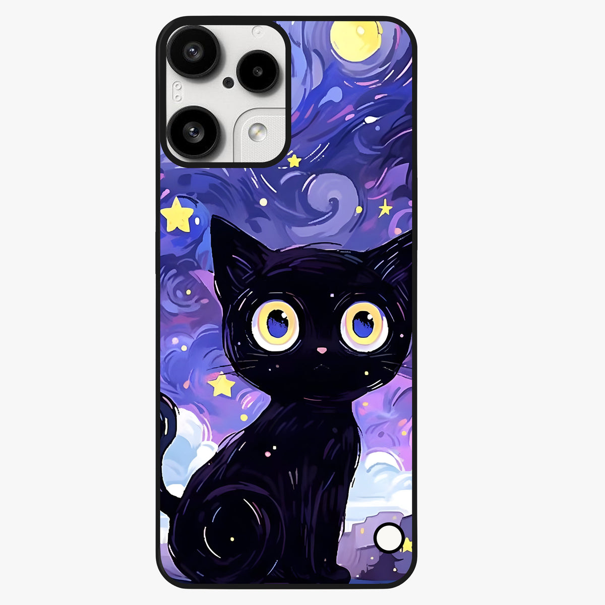 Abstract Cat Art Glass Case showing flat back view with artistic cat illustration and glossy glass finish.