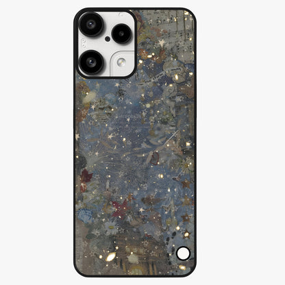 Aesthetic Astrolophia Glass Case showing flat back view with dreamy aesthetic design and glossy glass finish.
