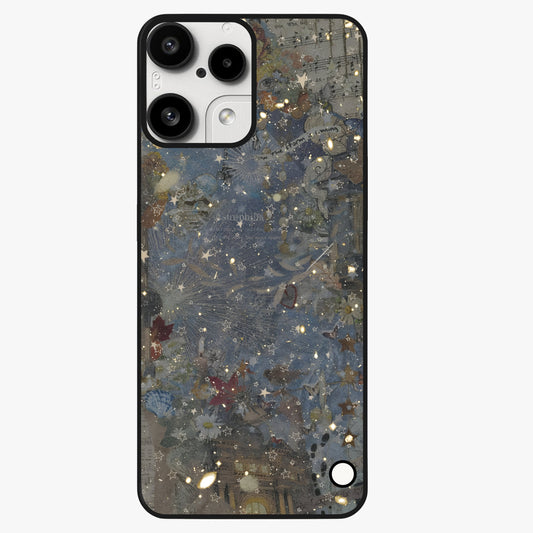 Aesthetic Astrolophia Glass Case showing flat back view with dreamy aesthetic design and glossy glass finish.