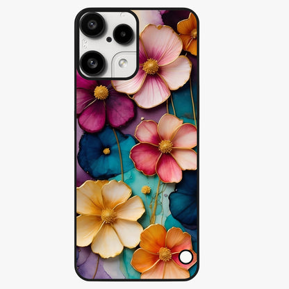 Artlyn Grace Flower Pattern Glass Case showing flat back view with elegant floral pattern artwork and glossy glass finish.