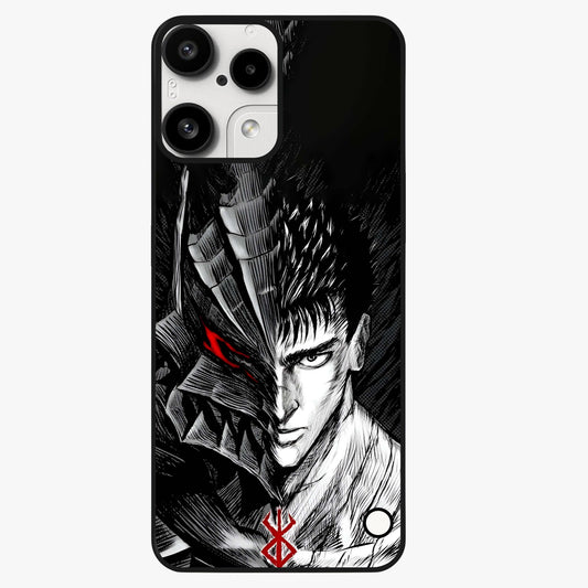 Berserker Blood Oath Glass Case showing flat back view with fierce warrior inspired artwork and glossy glass finish.