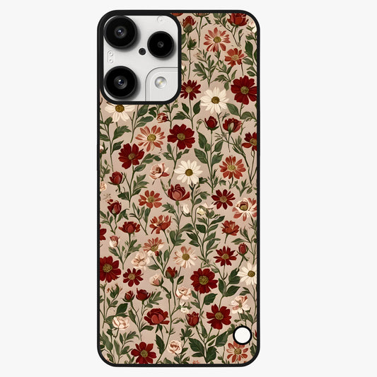 Biege Flower With Leaf Glass Case showing flat back view with soft beige floral artwork and glossy glass finish.