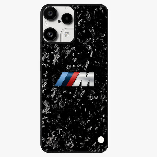 Carbon Speed Mark Glass Case showing flat back view with sporty carbon pattern artwork and glossy glass finish.